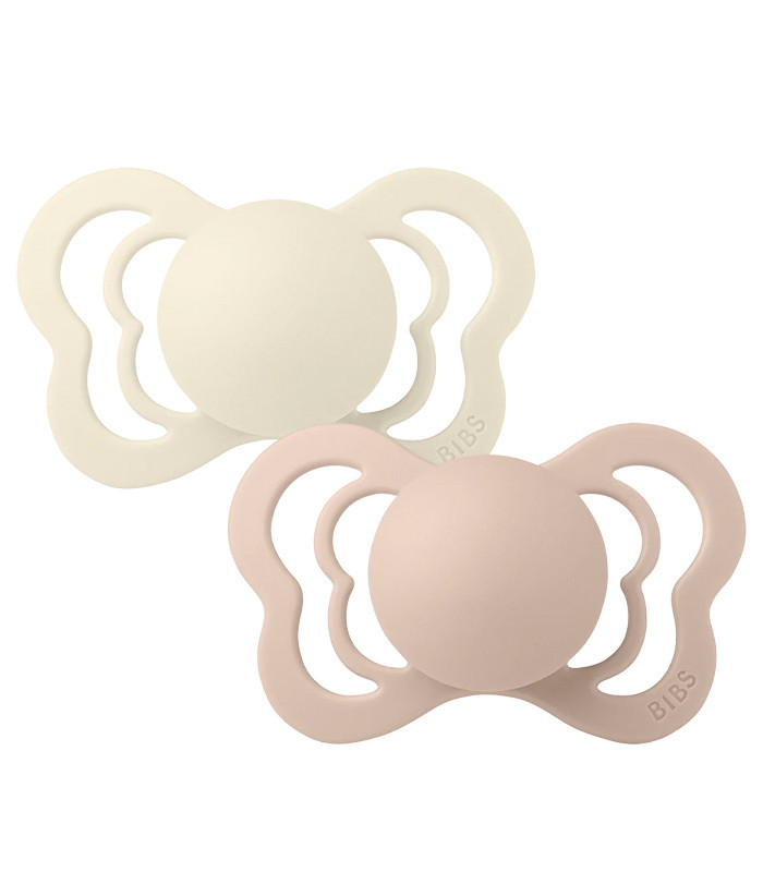 2 CHUPETES BIBS COUTURE SILICONA IVORY/BLUSH 0-6M