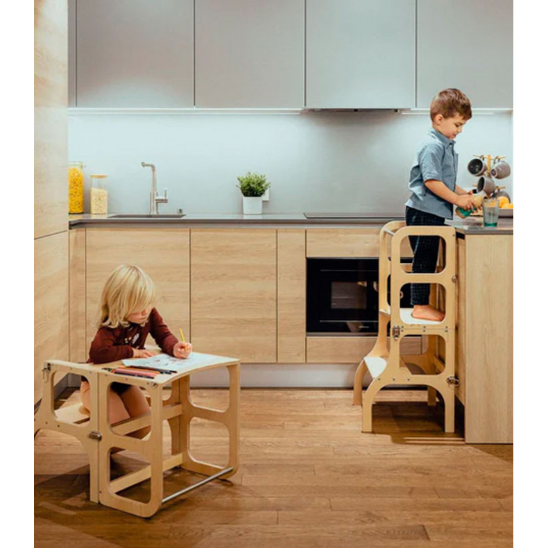 TORRE DE APRENDIZAJE STEP'N SIT MADERA/PLATEADO - Kidshome